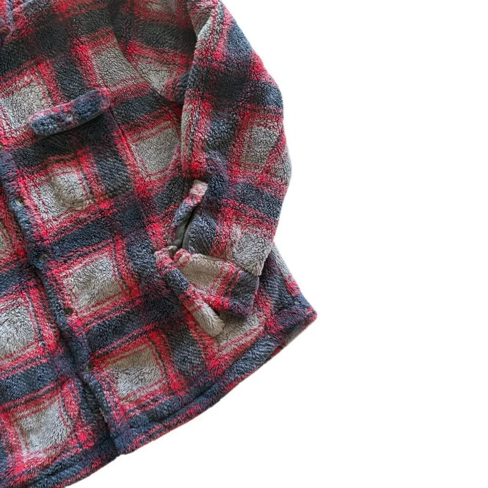 Flag & Anthem Men's XL Red/Navy/Gray Fleece Plaid Button Heavy Flannel Jacket